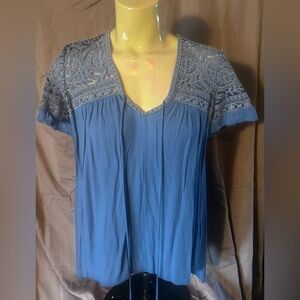 Chelsea & Violet Blue Lace Accent Blouse